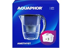 Aquaphor Amethyst Filterkanne - Trinkwasserkanne mit 3 Original-Kartuschen Maxfor Plus, Farbe Schwarz