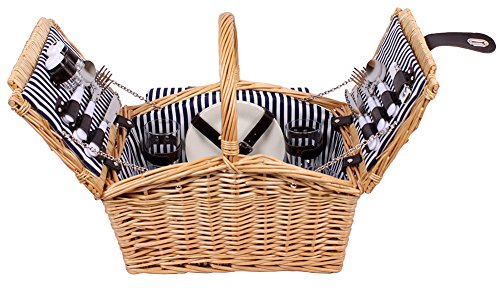 4 Personen Weiden Picknickkorb Picknickkoffer Set mit Decke, Besteck, Wein Gläser, Teller - 3