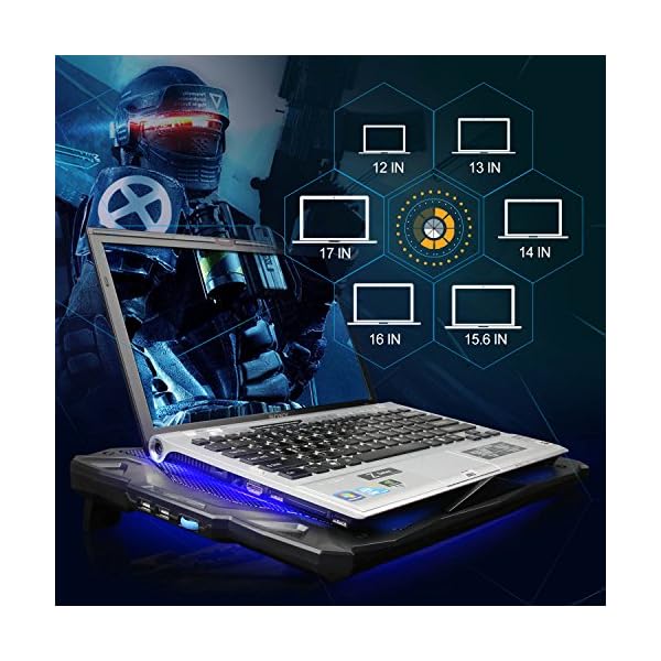 TECKNET Cooling Fan for Laptop，Laptop Cooling Pads With 5 Fans for 12"-17",Speed Adjustable,Ergonomic Comfort Notebook Cooler with USB Ports - Image 4