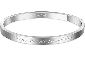 AURSTORE® Bracelet Jonc Fin en Acier Inoxydable 316L avec Message Phrases d'Inspiration Largeur 4 mm Plusieurs Messages au Choix Couleurs Argenté