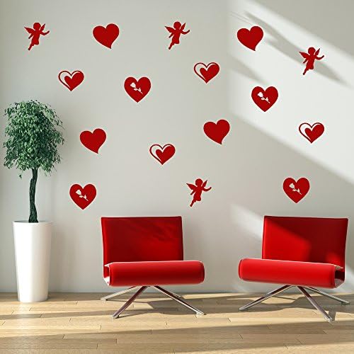Love Heart Wall Sticker Set Cherubs Wall Decal Valentines Shops Home Decor available in 5 Sizes and 25 Colours X-Small Ivory Beige