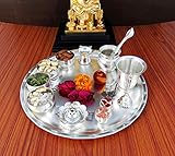 GoldGiftIdeas 12 Inch Sarovar Silver Plated Pooja Thali Set, Occasional Gift, Pooja Thali Decorative, Wedding Gift