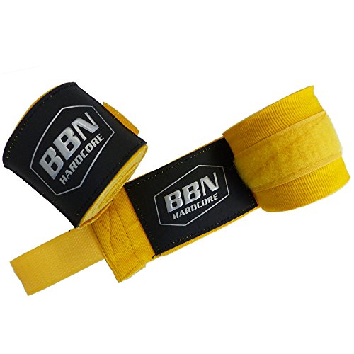BBN Hardcore - Vendas de Boxeo con Deslizamiento del Pulgar, 3,5 Metros, 1 par, Todo el año, Unisex, Color Amarillo, tamaño Talla única