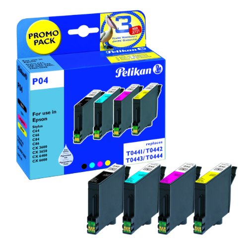 Pelikan P04 Pack de 4 Cartouches compatibles pour Epson T0445 T0441 T0442 T0443 T0444 4x13ml Noir Cyan Magenta Jaune