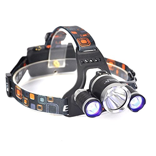Boruit Led stirnlampe kopflampe Front-LED-Lampe wiederaufladbare T6 + 2 R5 Violete Licht-Taschenlampen-bewegliche helle Radfahren Wasserdicht 3 Modi Scheinwerfer Projektor für den Außenreitnachtangeln Camping Wandern Laufen Radfahren Scaling Walk – Charger EU - 2