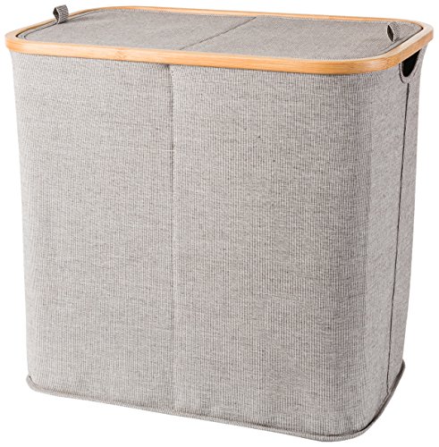 Zweigeteilte Wäschetruhe, Bambus mit Canvas