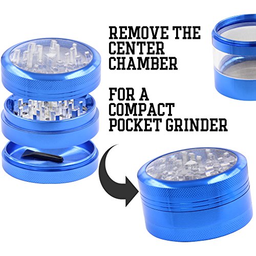 DCOU großen Guten Qualität CNC Aluminium Gewürze Tabak Schleifer Pollen Grinder Crusher Transparente Mühle Ø63mm 4-teilig mit pollen fänger (Blau) - 4