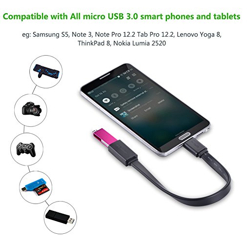 UGREEN Micro USB 3.0 OTG Flach Kabel für Samsung Galaxy Note 3, S5 3.0 Version, Nokia Lumia 2520, Samsung Galaxy Note Pro 12.2 , Tab Pro 12.2 (Flach Schwarz) - 6