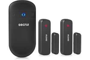 SECRUI Wireless Door Open Sensor Alarm Chime, 400ft Operating Range 52 Chimes Volume with Mute Mode Led Indicators 1 Plug-in Receiver 2 Magnetic Door Alarm Sensor for Home Store Office Security Black