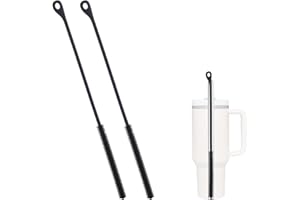 FUKAISU 2szt Silikonowa Szczotka do Czyszczenia Słomek, 24cm Bardzo Długa Giętka Szczotka Czyszczenia Pokrywek Butelek Podróżnych do Słomek Stanley z Metalu (Czarna)