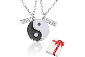 CHOLINCHIN Ciondolo Catena Yin Yang Taichi Argento per Coppia Coppia,2 Pezzi collane Amicizia Ying Yang Collana Hasl con Best Friends incisi, Gioielli collane Partner per i Migliori Amici,Amante e Coppia Regali