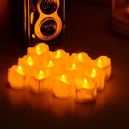 Batteriebetriebene Kerzen mit Fernbedienung, PChero 24er-Pack batteriebetriebene LED-Kerzen, geruchlose, flackernde Teelichter ohne echte Flammen, bis zu 48 Stunden Betriebsdauer, perfekt für Geburtstag, Hochzeit, Party, Wohnungsdekoration – [Gelb] - 4