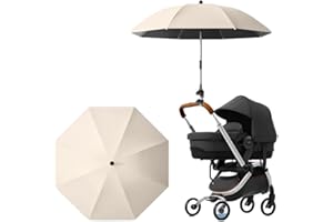EHOTER Universal UV Parasol Sun Canopy for Pushchairs and Buggy 2024 New Clip on Stroller Umbrella Baby Buggy Sun Parasol with Adjustable Fixing Clamp (Beige-85cm)