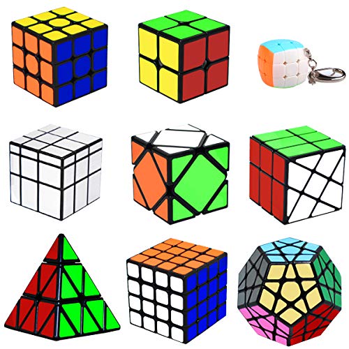 lunaoo Magic Cube 9 Pack 2x2 3x3 4x4 Pyraminx Megaminx Mirror Cube Skewb Fisher Mini Cubo, Speed Cube Rompicapo Cubo Magico Speedcube Giocattoli Regalo per Bambini Adulti