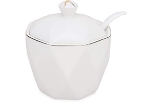 Chase Chic Zuccheriera in Ceramica con Coperchio e Cucchiaino, Formaggiera in Porcellana per Casa Cucina Bar Ristorante, 11,8 oz, Bianca