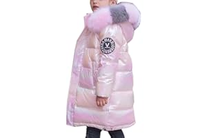 WIEAYUMEI Kids Girl Down Coat Toddler Hooded Jacket Puffer Outerwear Shiny Warm Snowsuit Children Teenage Parka Coats with Faux Fur Collar