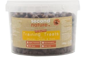 Second Nature High Meat Grain Free Dog Training Treats: Chicken, Turkey & Duck 300g - Natural Puppy Treats & Healthy Dog Treats for Small Dogs & Large Dogs
