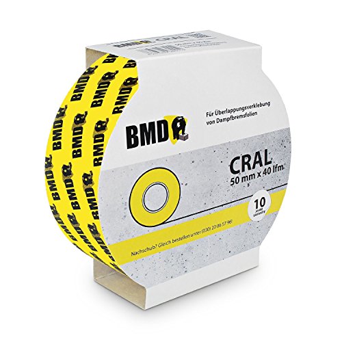 BMD – Cral Klebeband (Gelb – 50mm x 40lfm) zur Verklebung von Dampfsperrfolien, Dampfbremsfolien, Dampfbremse, Dampfsperre - 5