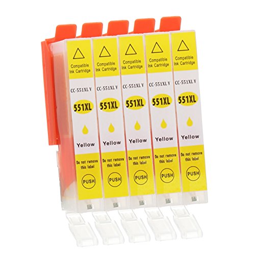 5 Druckerpatronen mit Chip und Füllstandsanzeige kompatibel zu Canon CLI-551 (Gelb) passend für Canon Pixma IP-7200 IP-7250 IP-8700 IP-8750 IX-6800 IX-6850 MG-5400 MG-5450 MG-5550 MG-5600 MG-5650 MG-5655 MG-6300 MG-6350 MG-6400 MG-6450 MG-6600 MG-6650 MG-7100 MG-7150 MG-7500 MG-7550 MX-720 MX-725 MX-920 MX-925