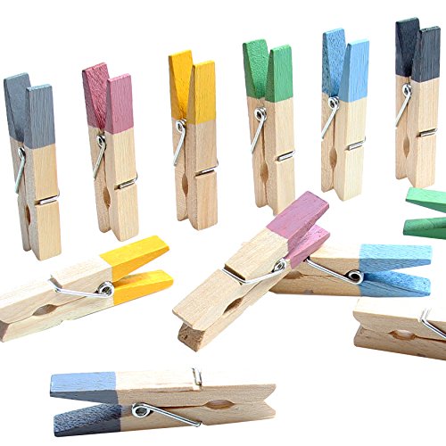 LeTOMA - 6 Colorful wooden magnet clips, pegs 48mm with super strong neodymium magnet. For fridge, whiteboard, magnetic board, pinboard, magnetic wall - Blue, Yellow, Grey, Green, Purple, Black