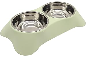 Angeer Stainless Steel Double Small Pet Bowls, Detachable Cat Food Water Dish for Cats, Durable Split Feeding Bowls for Small Pets, Cats and Pet Bowls (M, Green)