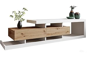 Mirjan24 Lofor - Mobiletto per TV con 2 cassetti, apertura senza maniglie, credenza per TV, mobiletto con tavolino (modello Wotan, colore bianco)