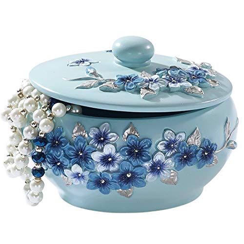 Preisvergleich Produktbild KAILLEET YY6 Princess Jewelry Box Glück Blumen Schmuck Aufbewahrungsbox Geprägte Romantische Schmuckschatulle (Farbe : Blau)