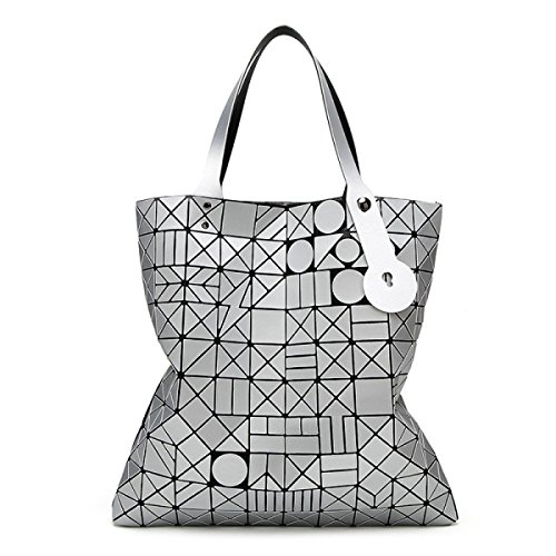 Preisvergleich Produktbild Dame Blitzschlag Geometrische Beutel Runden Kopf Rautenform Heften Falten Umhängetasche Bowstring Schulter Hand Big Bag,Silver-OneSize