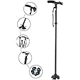 CozyKit Folding Cane with Led Light for Men and Women, Lightweight Adjustable Walking Cane for Balance, Walking Cane Stick for Elderly with Cushion T Handle and Pivoting Quad Base