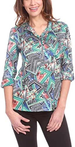 Isabella Roma Women Blusa Asimmetrica A Fantasia Blouse, Green (16D14), size L