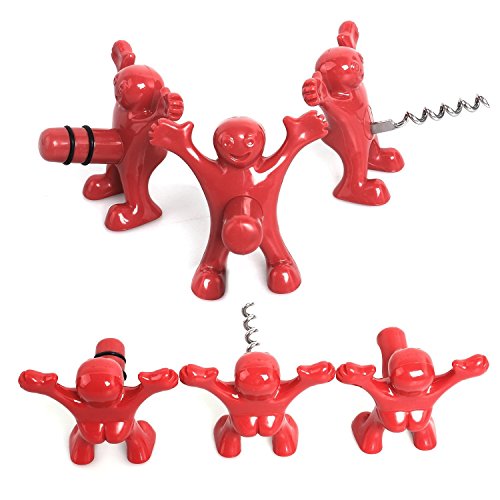 Unigear Wein Stopper und Flaschenöffner Set, drei niedlichen rot Herren Neuheit Flaschenöffner, Korkenzieher und Stopper, perfekt Gag Geschenke Kollektion (Rot) - 6