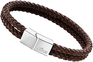 LOTUS STYLE Pulsera Hombre Cuero Brazalete de Diseño Sofisticado, Resistente y Confortable - Pulseras Hombre - Marrón 208.00 mm LS2011-2/2 - Regalo de Cumpleaños, Día del Padre
