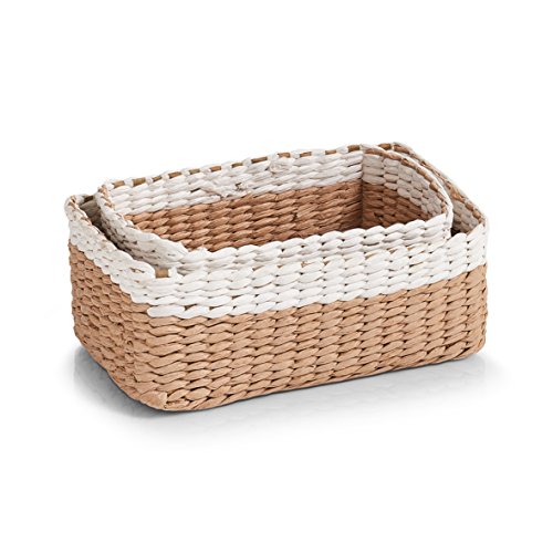 Zeller Aufbewahrungskörbchen Korb, Papiergeflecht, Natur/weiß, 26 x 16 x 10 cm - 2