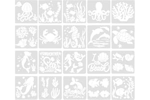 ONEBO 20 Stücke Meer Kreaturen Schablonen,Meerestier Malerei Schablonen,Meer Malerei Vorlagen Wiederverwendbar,zum Malen,Wanddeko,Scrabooking