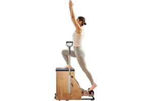 VEVOR Pilates Chair, Split-Pedal Stability Combo Chairs with Handles, Rubber Wood Frame Yoga Fitness Trainer, Exercise Reformer, Pilates Resistance-Workout Equipment, for Home Gym Studio Workout