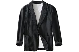 ITHPBVHP Chaqueta Informal Tipo Blazer para Hombre, De Lino Y Algodón, Transpirable, De Corte Regular, Deportiva, con Cuello Vuelto, Ligera, con Dos Botones, para Verano