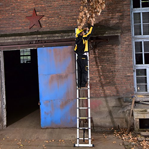 Finether 3.8M Teleskopleiter Klappleiter ausziehbare Leiter Aluleiter Mehrzweckleiter Ausziehleiter Stehleiter Anlegeleiter aus hochwertigem Alu Teleskop-Design 150 kg Belastbarkeit - 3