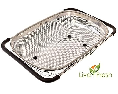 Livefresh sur le Lavabo Micro perforé en acier inoxydable 3.8 litre/4-quart Passoire avec poignée antidérapante Grips et pieds en caoutchouc – Poignée extensible pour s'adapter à n'importe quelle évier