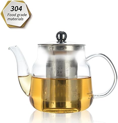 Teapot, tea pot 600ml, glass Teapot with Removable Infuser, Microwavable and Stovetop Safe, Tea Strainer for Loose Leaf Tea and Blooming Tea