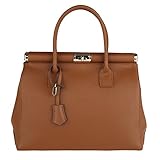  Chicca Borse Frau Handtasche mit Schultergurt aus echtem Leder Made in Italy 35x28x16 Cm