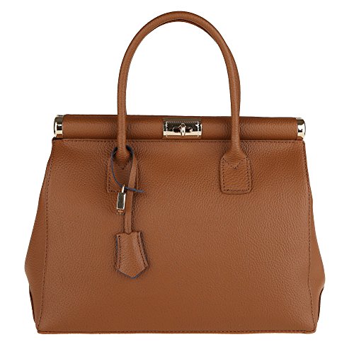 Chicca Borse Handbag Borsa a Mano da Donna con Tracolla in Vera Pelle Made in Italy 35x28x16 Cm