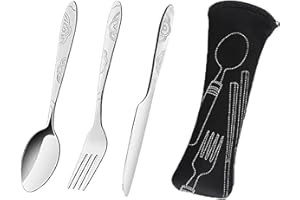 3 Stück Reisebesteck, WitBicg Göffel Camping Besteckset Besteck Zum Mitnehmen 1 Person Wiederverwendbar Edelstahl Geeignet Für Schule, Büro, Firma, Campingbesteck Mit Tragetasche (Muster - Schwarz)