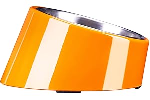 SuperDesign Mess Free 15° Slanted Bowl for Dogs and Cats, Tilted Angle Bulldog Bowl Pet Feeder, Non-Skid & Non-Spill, Easier to Reach Food L/600ml Orange