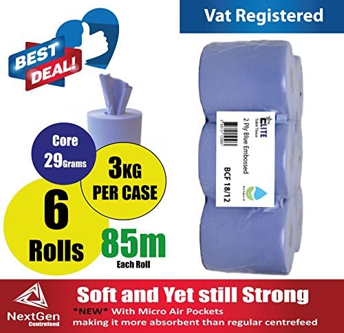 6 Pack 2Ply 85metres Per Roll / (2.95Kg Per Case) Embossed Elite Centrefeed