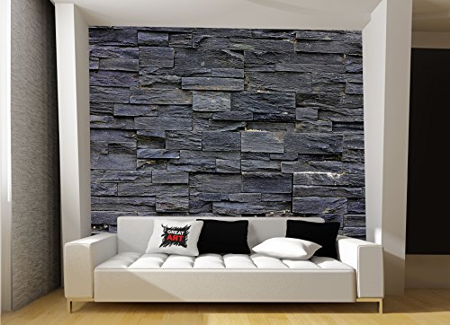 Fototapete Schwarze Steinwand Wand-dekoration – Wandbild Steinmauer Poster-Motiv by GREAT ART (336 x 238 cm) - 7