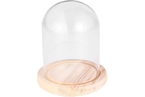 FOMIYES Cristal cúpula Cloche Mesa Centro de Mesa Cloche Bell Jar para Rose Display Antigua Figurita Decorativa escaparate Base Madera 10x14cm