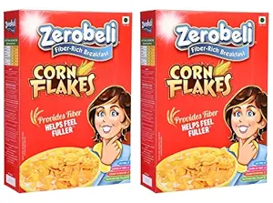 Zerobeli Crunchy Corn Flakes ,750 g (375g x 2, Pack of 2)- With Immunity Boosting Prebiotics| Helps in weight loss| Aids Digestion|