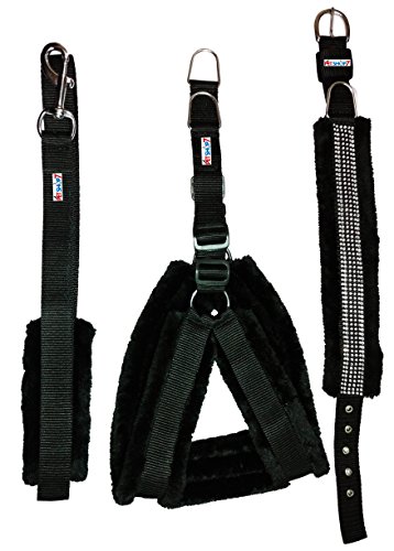 Petshop7 Nylon Black Fur 0.75 Inch Small Dog Harness, Collar & Leash (Chest : 23-28 inch)