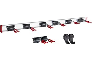 MEISSNER BÜRSTENTECHNIK Meissner 1 x Tool Holder Rail 100 cm Long with 8 Holders + 2 Hooks Extra for Garden Appliances Workshop Broom Bruns
