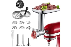 Accesorios Picadora de Carne para KitchenAid Robots de Cocina, COFUN Máquina Picadoras de Carne para KitchenAid, Accesorios Picadora Accesorio con 3 Tubos de Relleno de Salchichas, 1 Prensa Burger